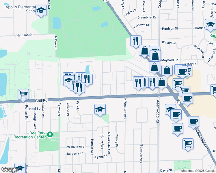 map of restaurants, bars, coffee shops, grocery stores, and more near 8892 Jody Lane in Des Plaines