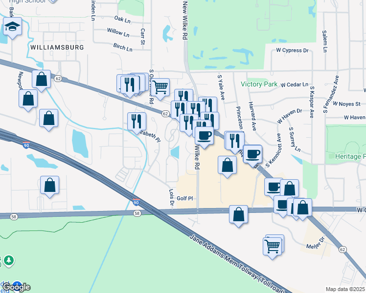 map of restaurants, bars, coffee shops, grocery stores, and more near 5450 Astor Lane in Rolling Meadows