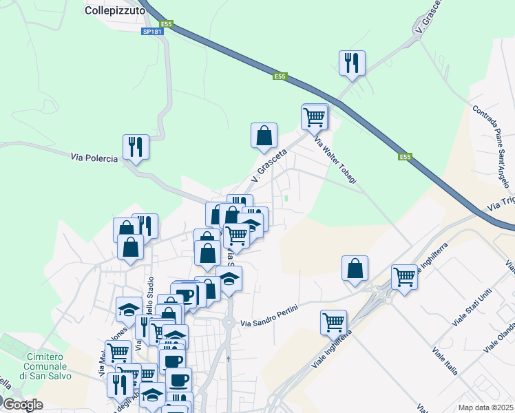 map of restaurants, bars, coffee shops, grocery stores, and more near 40 Via Paolo VI in San Salvo