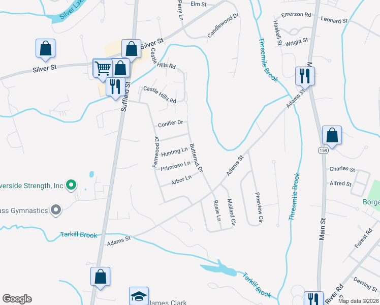 map of restaurants, bars, coffee shops, grocery stores, and more near 75 Butternut Drive in Agawam