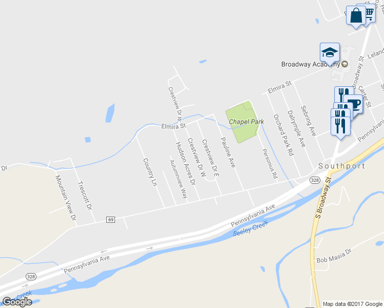 map of restaurants, bars, coffee shops, grocery stores, and more near 27 Crestview Drive West in Pine City