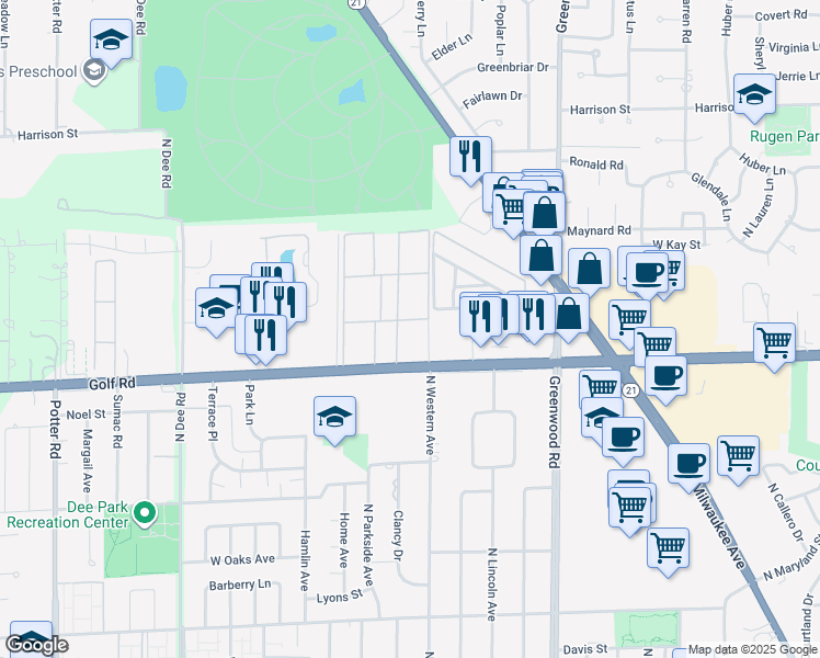 map of restaurants, bars, coffee shops, grocery stores, and more near 8812 Jody Lane in Des Plaines