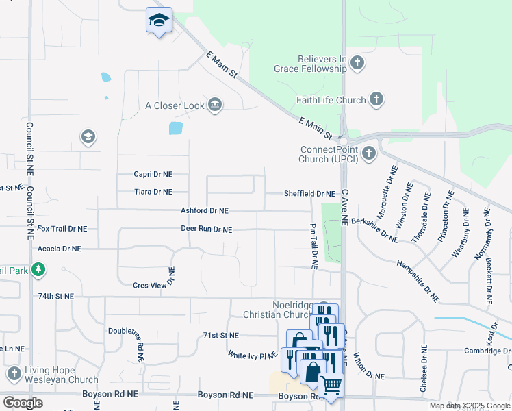 map of restaurants, bars, coffee shops, grocery stores, and more near 706 Ashford Drive Northeast in Cedar Rapids