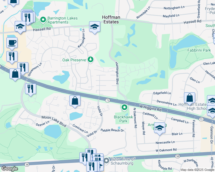map of restaurants, bars, coffee shops, grocery stores, and more near 1804 Bristol Walk in Hoffman Estates