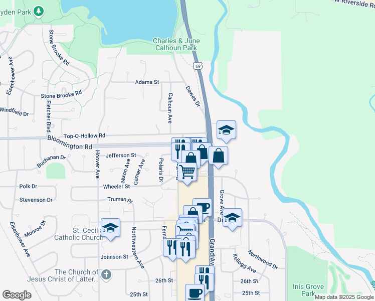 map of restaurants, bars, coffee shops, grocery stores, and more near 3426 Orion Drive in Ames