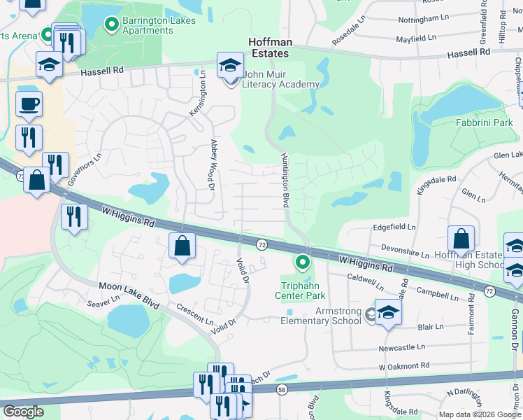 map of restaurants, bars, coffee shops, grocery stores, and more near 1804 Bristol Walk in Hoffman Estates