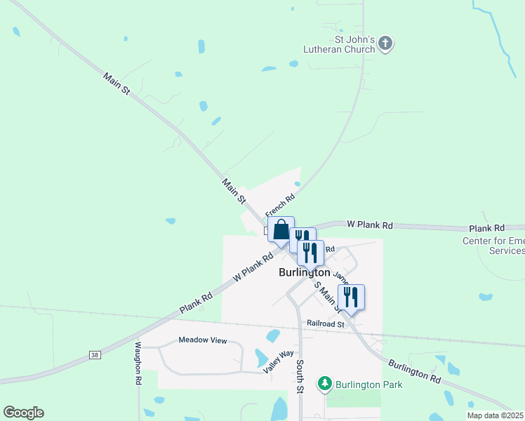 map of restaurants, bars, coffee shops, grocery stores, and more near 124 French Road in Burlington