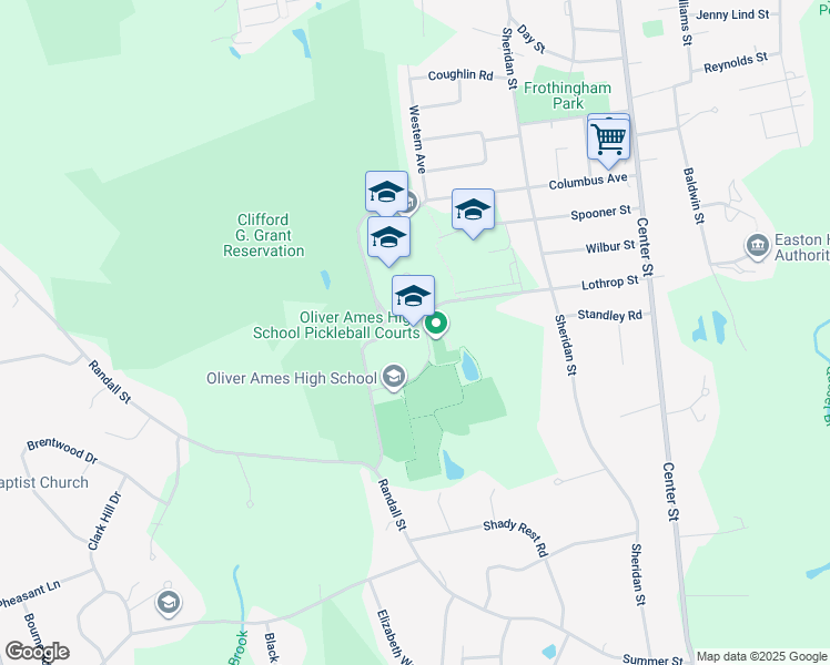 map of restaurants, bars, coffee shops, grocery stores, and more near 100 Lothrop Street in Easton