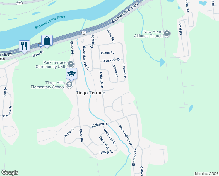 map of restaurants, bars, coffee shops, grocery stores, and more near 5 Terrace Dr in Apalachin