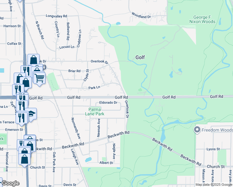 map of restaurants, bars, coffee shops, grocery stores, and more near 74 Golf Road in Golf