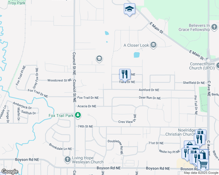 map of restaurants, bars, coffee shops, grocery stores, and more near 7927 Turtlerun Drive Northeast in Cedar Rapids
