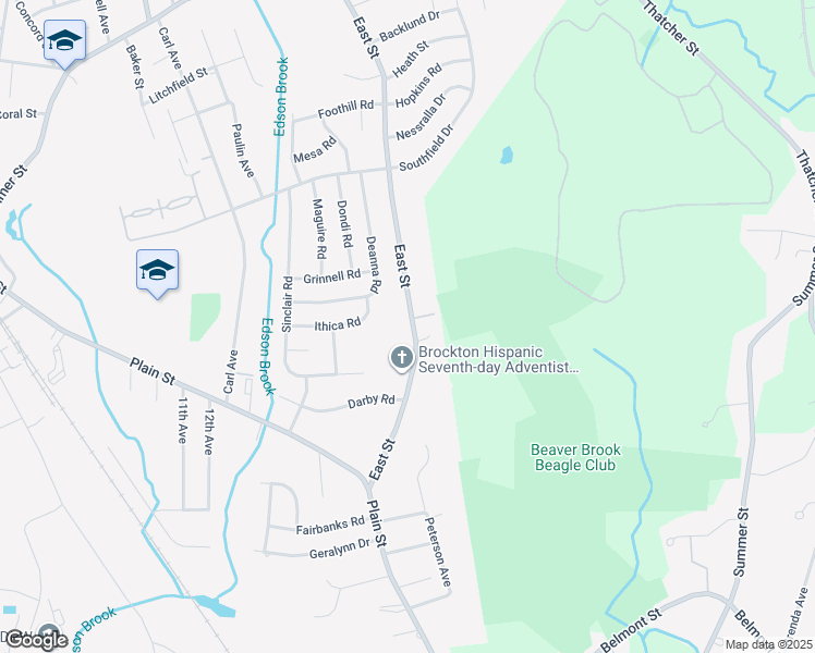 map of restaurants, bars, coffee shops, grocery stores, and more near 649 East Street in Brockton