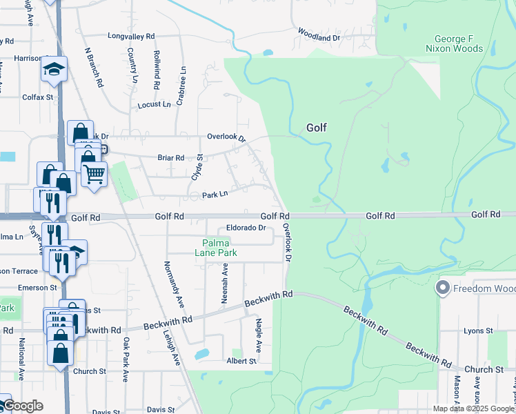 map of restaurants, bars, coffee shops, grocery stores, and more near 74 Golf Road in Golf