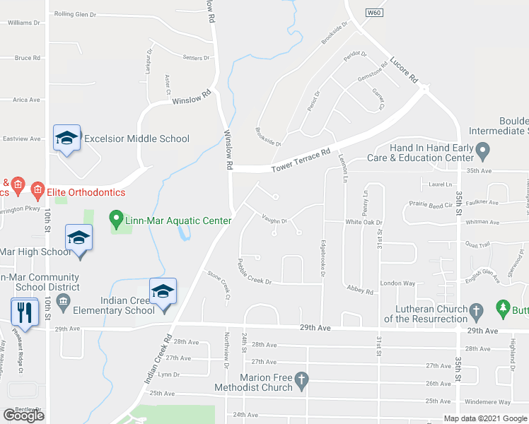 map of restaurants, bars, coffee shops, grocery stores, and more near 2462 Vaughn Drive in Marion