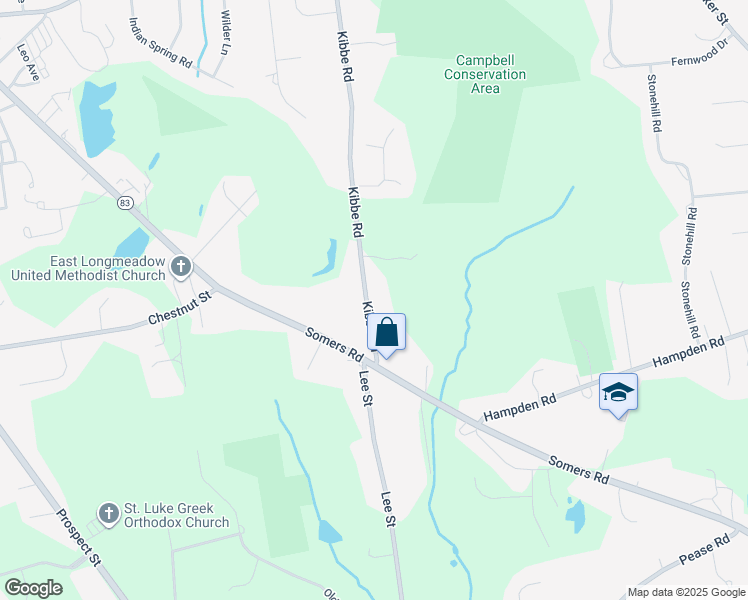 map of restaurants, bars, coffee shops, grocery stores, and more near 39 Kibbe Road in East Longmeadow