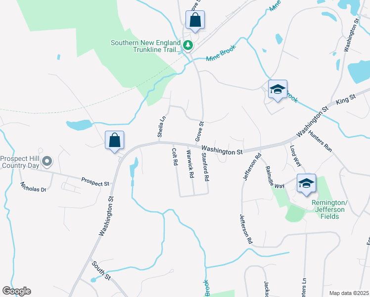 map of restaurants, bars, coffee shops, grocery stores, and more near 740 Washington Street in Franklin