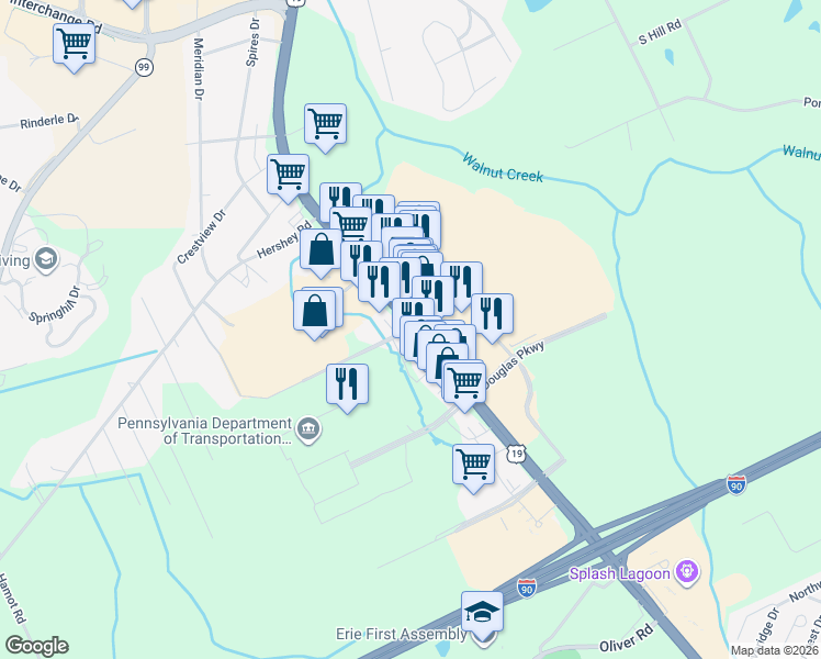 map of restaurants, bars, coffee shops, grocery stores, and more near 1906 Keystone Drive in Erie