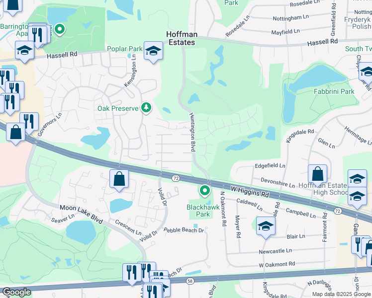 map of restaurants, bars, coffee shops, grocery stores, and more near 1700 Bristol Walk in Hoffman Estates