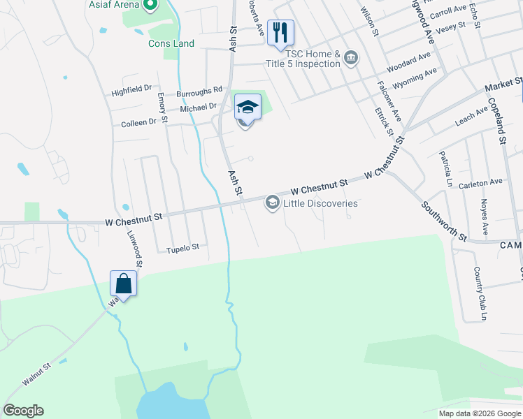 map of restaurants, bars, coffee shops, grocery stores, and more near 1036 Ash Street in Brockton