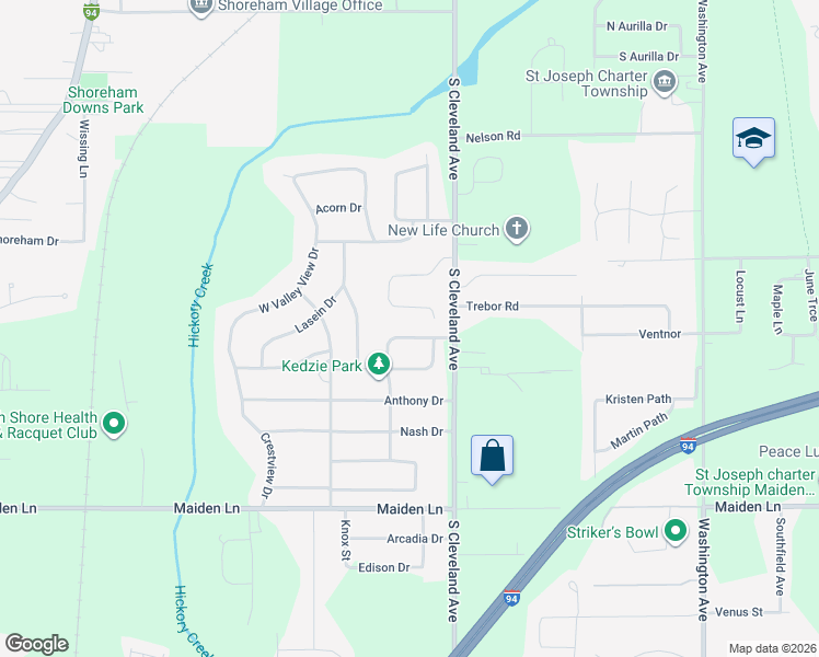 map of restaurants, bars, coffee shops, grocery stores, and more near 1775 Meadow Grove Place in St. Joseph