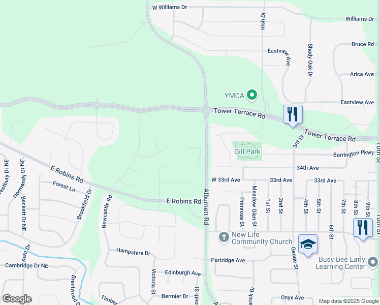 map of restaurants, bars, coffee shops, grocery stores, and more near 3400 Alburnett Road in Marion