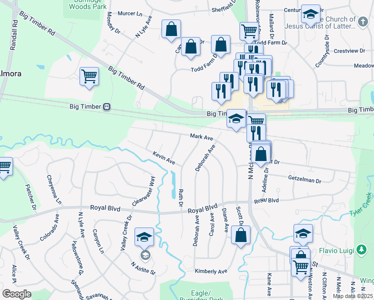 map of restaurants, bars, coffee shops, grocery stores, and more near 972 Ruth Drive in Elgin