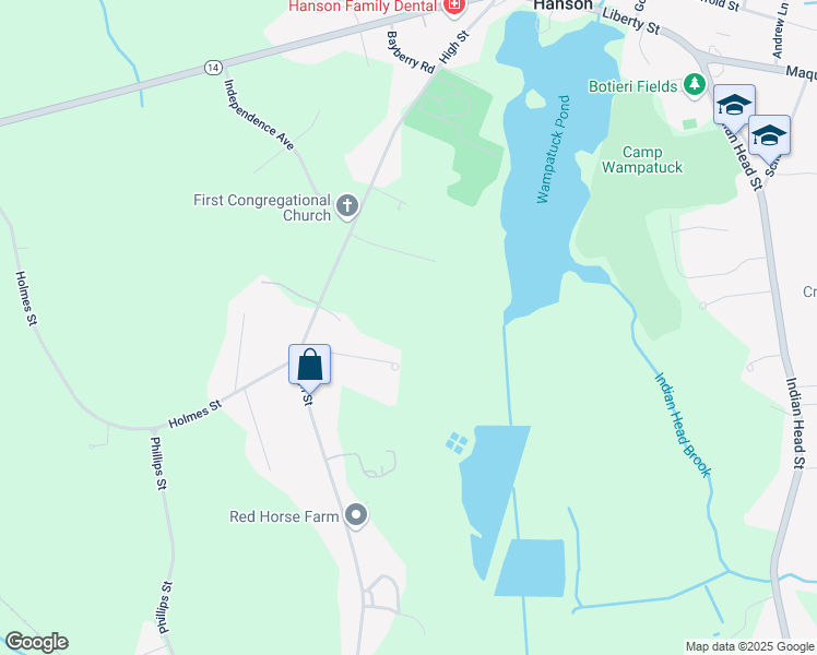 map of restaurants, bars, coffee shops, grocery stores, and more near 97 Bonney Hill Lane in Hanson