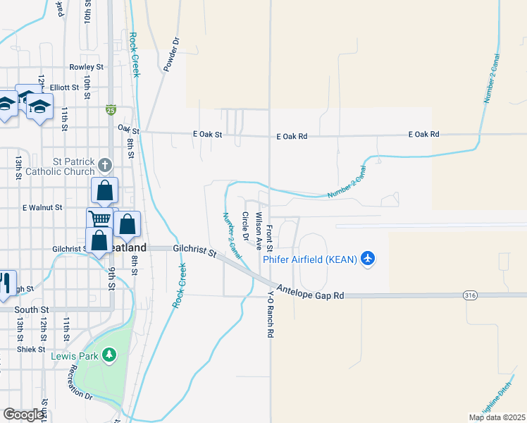 map of restaurants, bars, coffee shops, grocery stores, and more near 702 Circle Drive in Wheatland