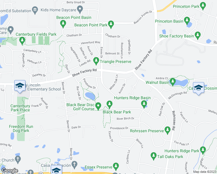 map of restaurants, bars, coffee shops, grocery stores, and more near 1670 White Oak Lane in Hoffman Estates