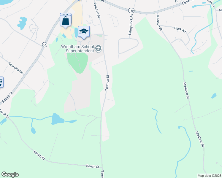 map of restaurants, bars, coffee shops, grocery stores, and more near 287 Taunton Street in Wrentham