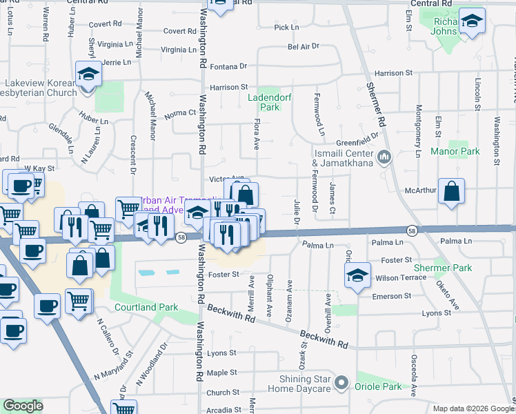 map of restaurants, bars, coffee shops, grocery stores, and more near None in Morton Grove
