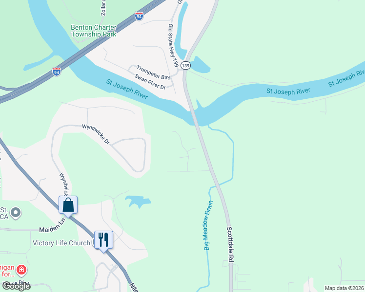 map of restaurants, bars, coffee shops, grocery stores, and more near 3333 Michigan 139 in St. Joseph