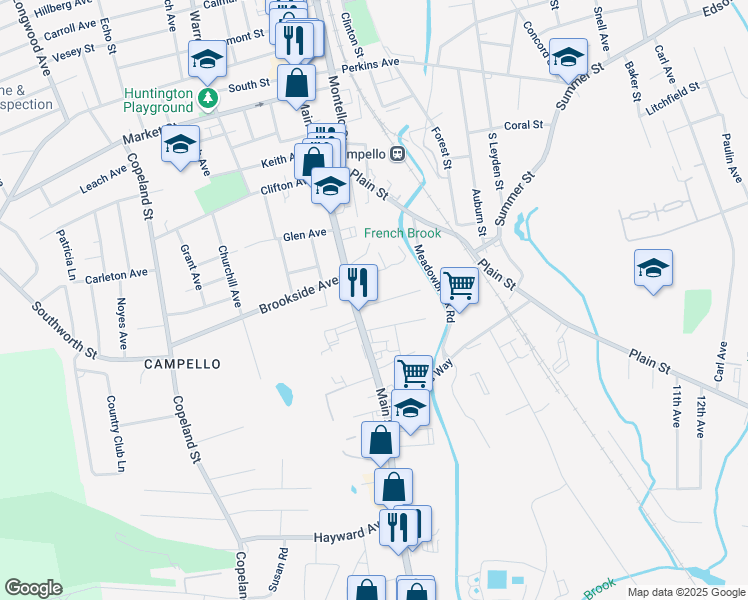 map of restaurants, bars, coffee shops, grocery stores, and more near 30 Watson Street in Brockton