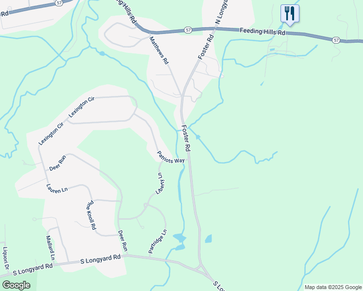 map of restaurants, bars, coffee shops, grocery stores, and more near 63 Foster Road in Southwick