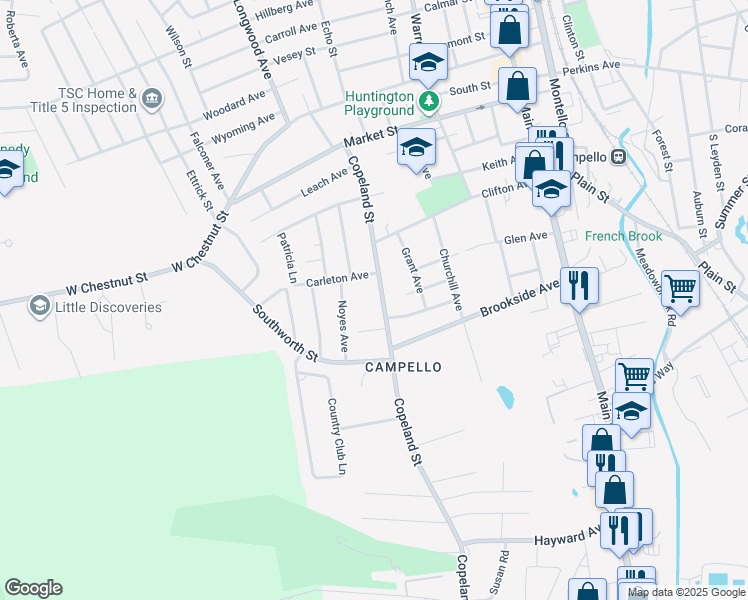 map of restaurants, bars, coffee shops, grocery stores, and more near 12 Carleton Avenue in Brockton
