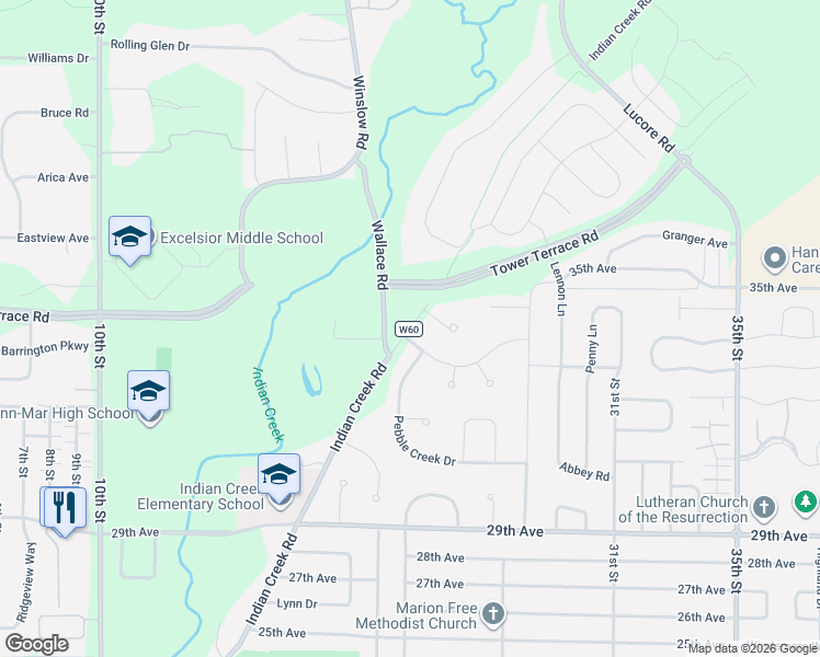 map of restaurants, bars, coffee shops, grocery stores, and more near 3289-3309 Indian Creek Rd in Marion