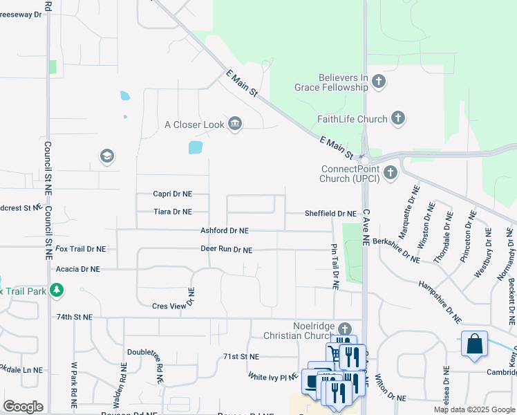 map of restaurants, bars, coffee shops, grocery stores, and more near 726 Winterberry Place Northeast in Cedar Rapids