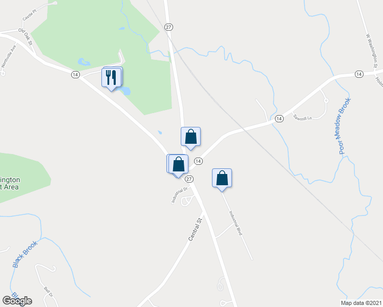map of restaurants, bars, coffee shops, grocery stores, and more near 750 Franklin Street in Whitman