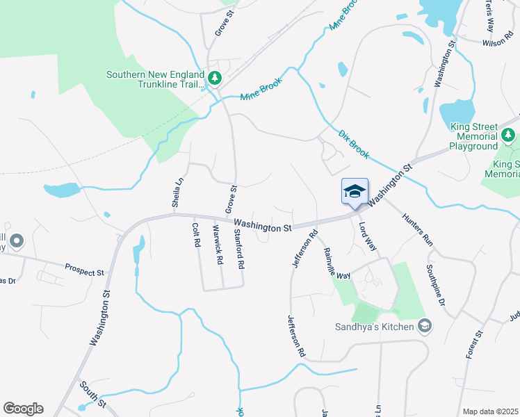 map of restaurants, bars, coffee shops, grocery stores, and more near 5 Rosewood Lane in Franklin