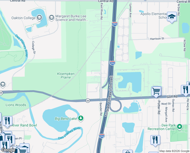 map of restaurants, bars, coffee shops, grocery stores, and more near in Des Plaines
