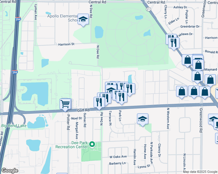 map of restaurants, bars, coffee shops, grocery stores, and more near 9118 Elmwood Drive in Niles