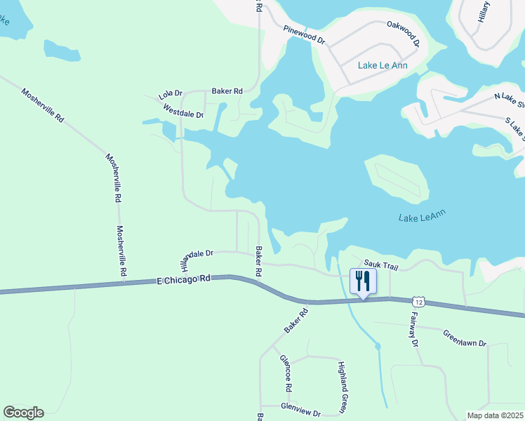 map of restaurants, bars, coffee shops, grocery stores, and more near 10875 Baker Road in Jerome