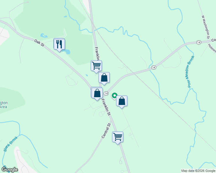 map of restaurants, bars, coffee shops, grocery stores, and more near 1074 West Washington Street in Hanson