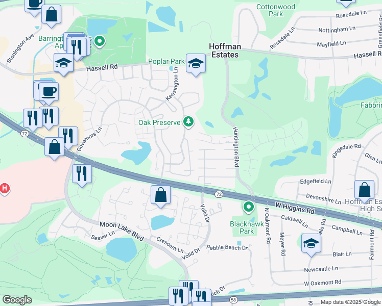 map of restaurants, bars, coffee shops, grocery stores, and more near 1793 Queensbury Circle in Hoffman Estates