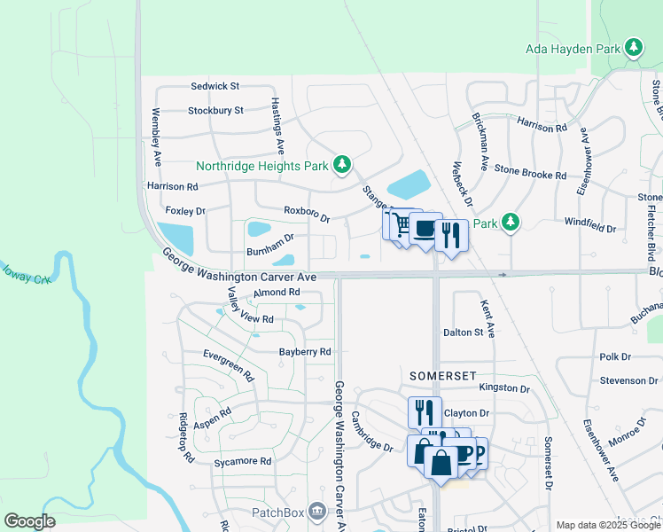 map of restaurants, bars, coffee shops, grocery stores, and more near 3700 Farnham Drive in Ames
