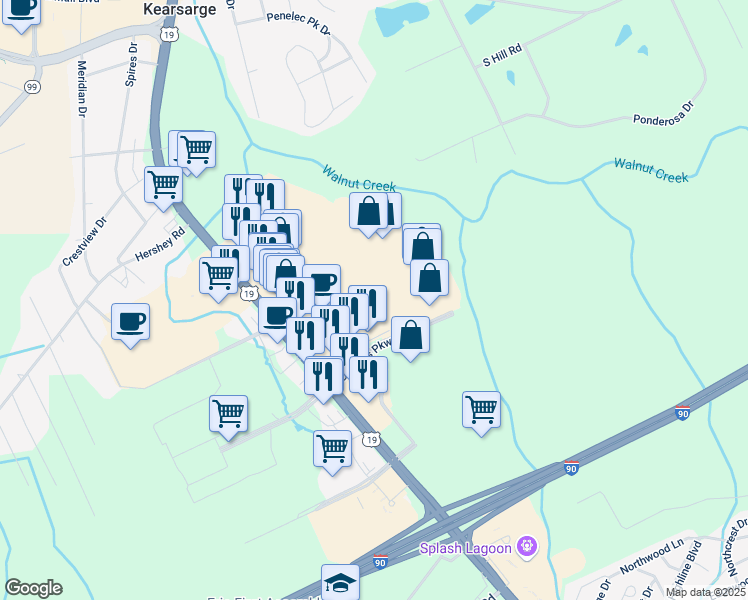 map of restaurants, bars, coffee shops, grocery stores, and more near 1924 Keystone Drive in Erie