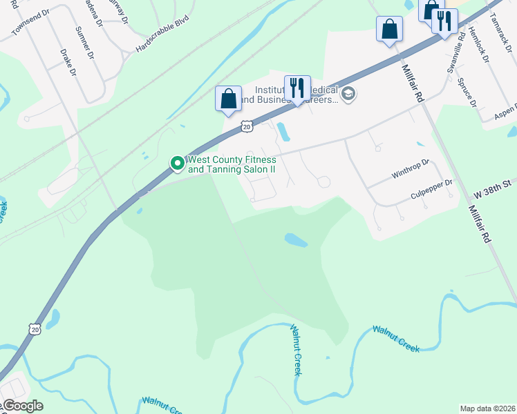 map of restaurants, bars, coffee shops, grocery stores, and more near Georgian Court in Erie