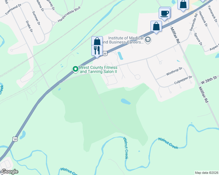 map of restaurants, bars, coffee shops, grocery stores, and more near Georgian Court in Erie