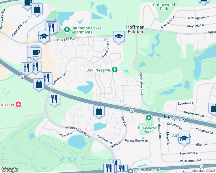 map of restaurants, bars, coffee shops, grocery stores, and more near 1798 Abbey Wood Drive in Hoffman Estates