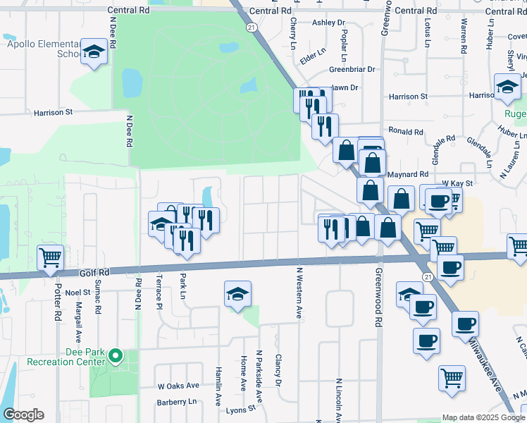 map of restaurants, bars, coffee shops, grocery stores, and more near 8920 David Place in Des Plaines